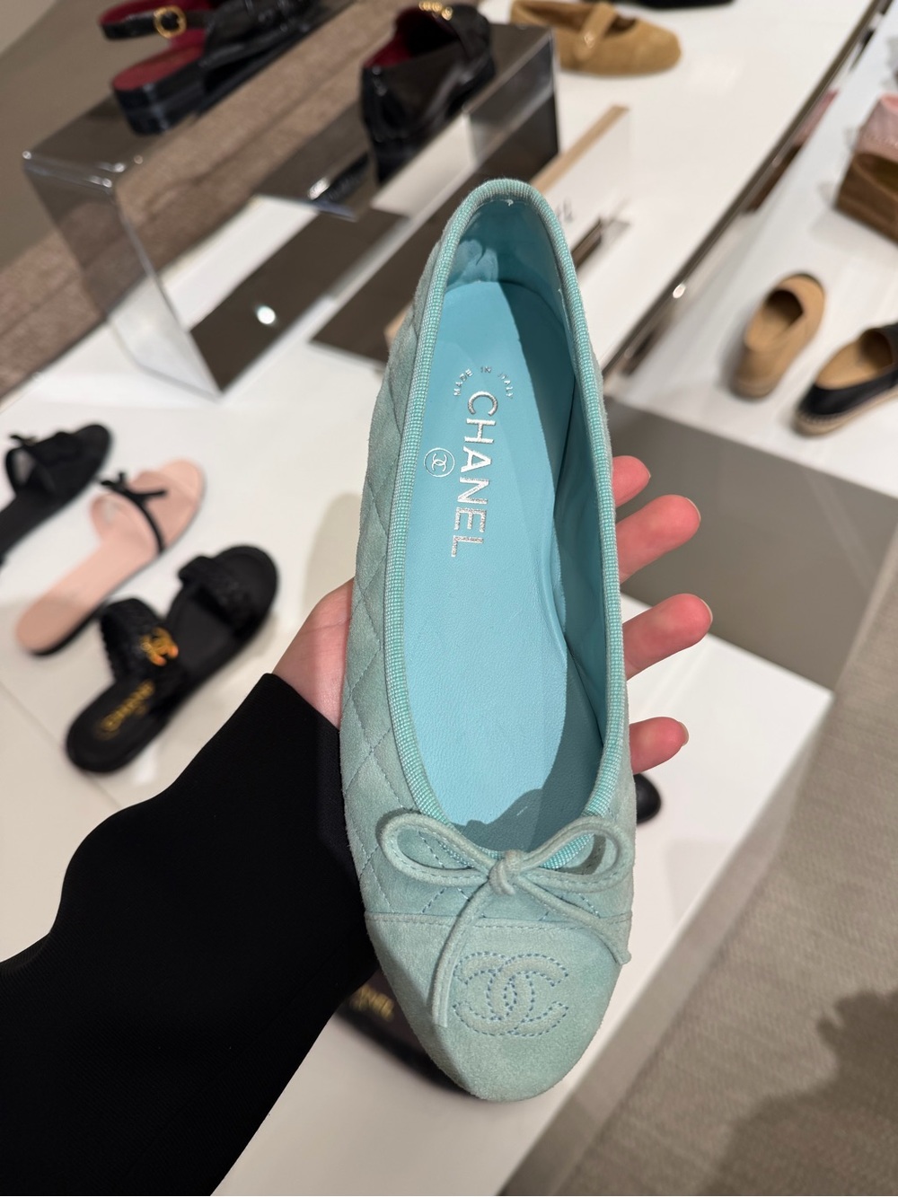 Chanel Tiffany blue suede Women's Quilted Ballet Flat